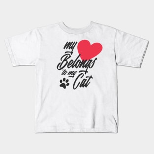 My Heart Belongs to My Cat Funny Valentine Calligraphy Kids T-Shirt